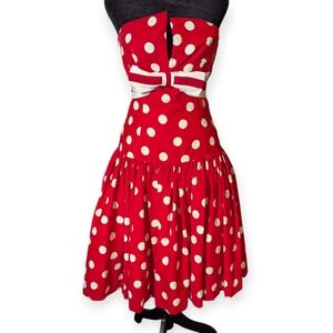 Vintage 80s Red Polka Dot Strapless Dress Victor Costa